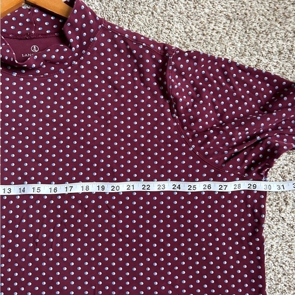 🦋 Lands’ End Maroon Blue Polka Dot Turtle Neck Cotton Long Sleeve Blouse 3X - Picture 5 of 5